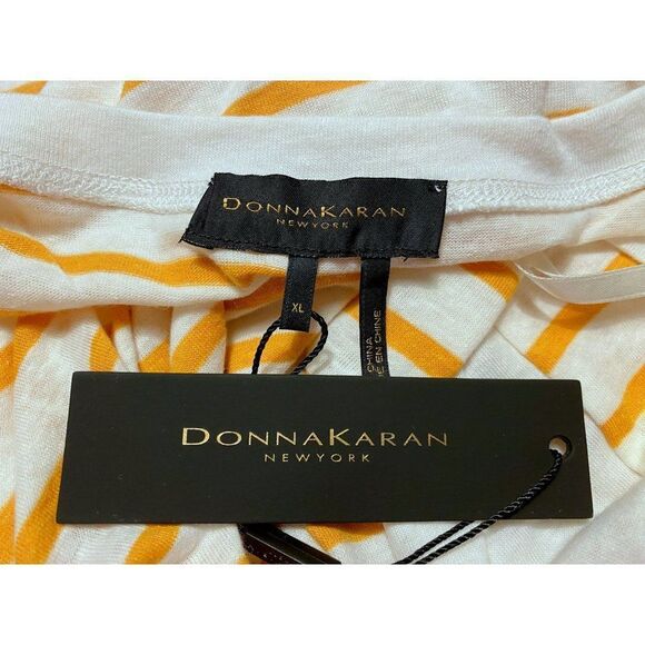 Donna Karan New York Striped Rounded Neck Long Sleeve Top Sz XL Side Vents NEW - Picture 6 of 7